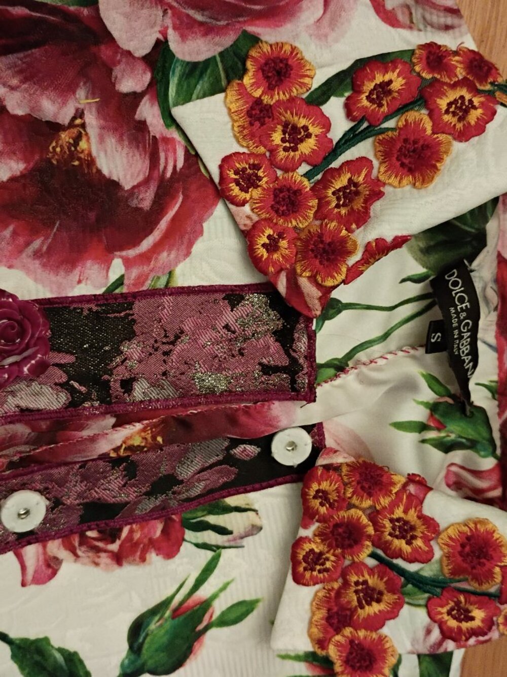 Dolce&Gabbana brocade sequined embellished rose floral cropped jacket skirt set - Picture 2 of 13